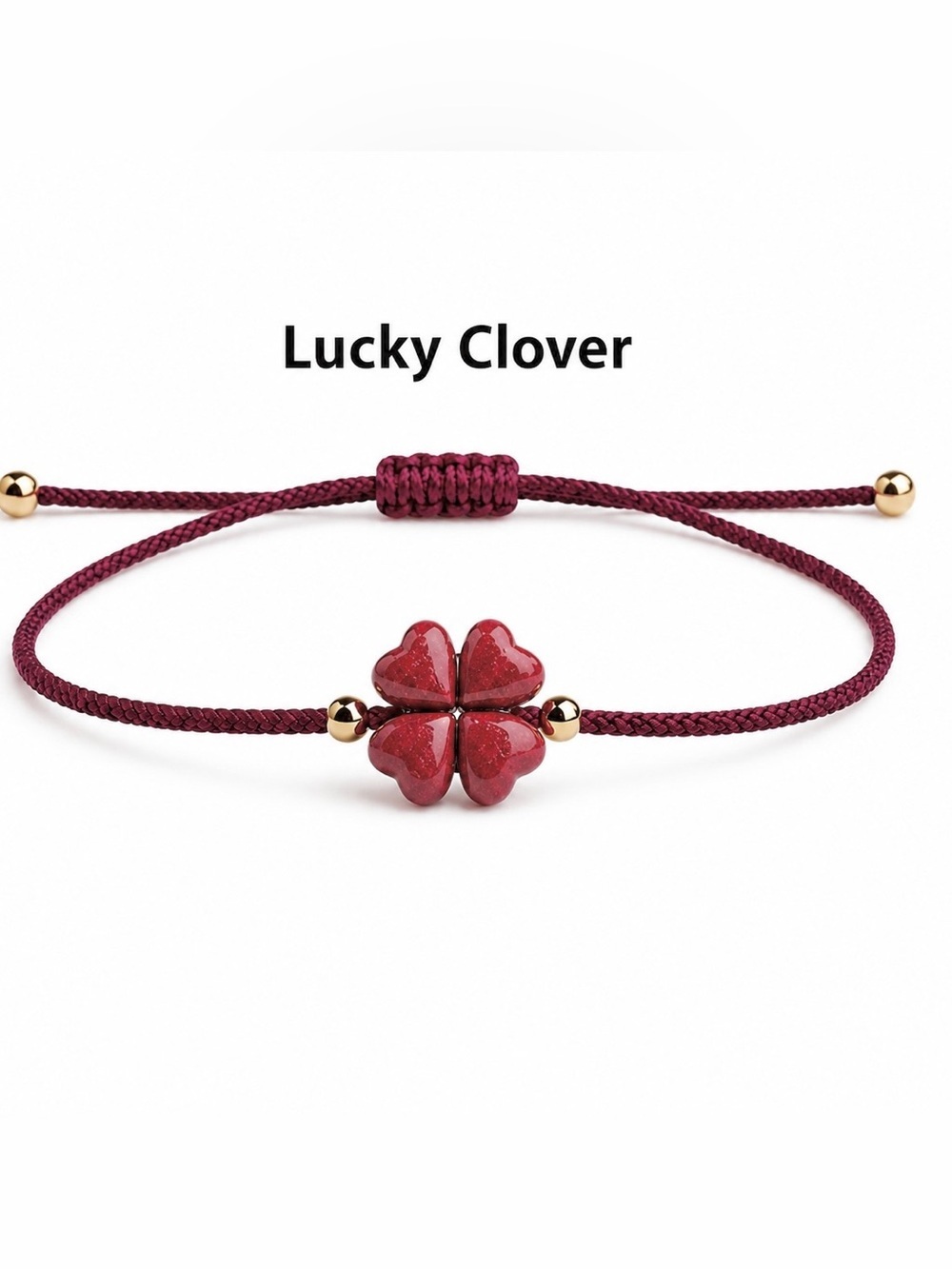 Red Lucky clover Adjustable Cord Bracelet